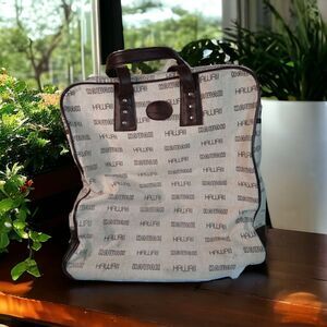 Vintage Hawaii Airline Travel Bag Large Tote Cream Brown Leather w/ Wheels